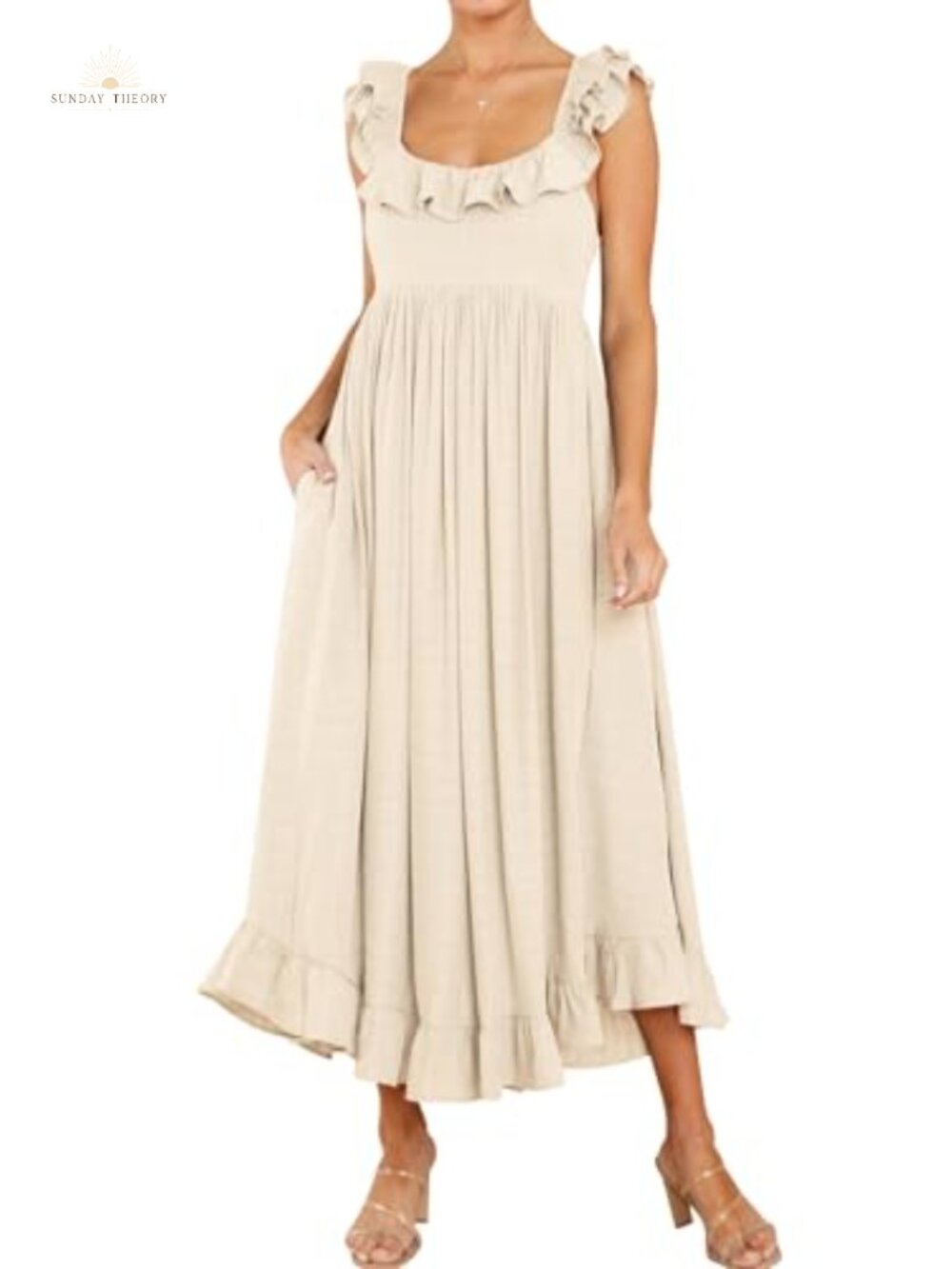 Womens Sleeveless Square Neck Midi Dress Backless A-Line Flowy Summer